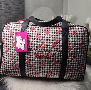 Betsey Johnson Cherry Bow Weekender Duffel Travel Bag New